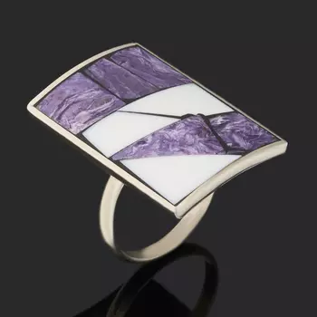 Кольцо микс кахолонг, чароит (нейзильбер) размер 17,5