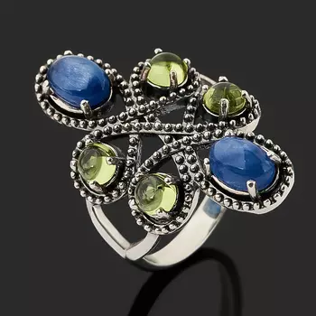 Кольцо микс кианит, хризолит (серебро 925 пр. оксидир.) размер 18