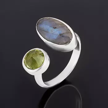 Кольцо микс лабрадор, хризолит (серебро 925 пр.) огранка (регулируемый) размер 17,5