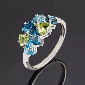 Кольцо микс топаз, хризолит огранка (серебро 925 пр. родир. бел.) размер 17,5