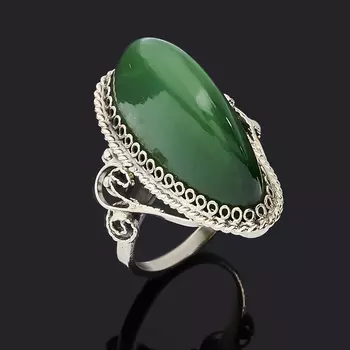 Кольцо нефрит зеленый (нейзильбер) размер 15,5