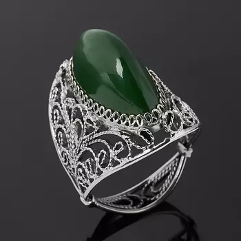 Кольцо нефрит зеленый (нейзильбер) размер 18,5