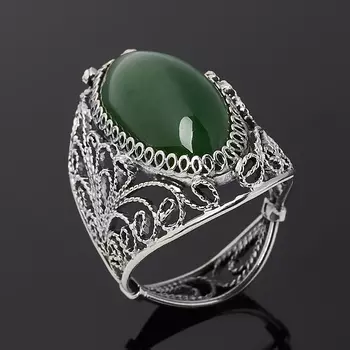 Кольцо нефрит зеленый (нейзильбер) размер 18