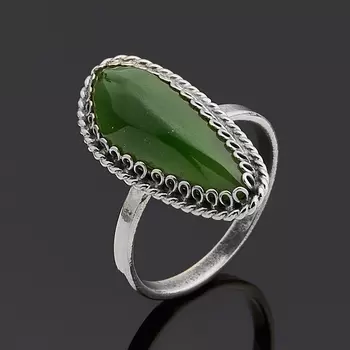 Кольцо нефрит зеленый (нейзильбер) размер 16