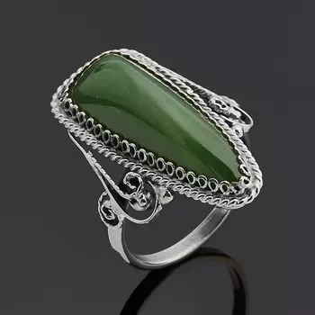 Кольцо нефрит зеленый (нейзильбер) размер 17
