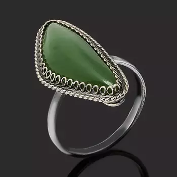 Кольцо нефрит зеленый (нейзильбер) размер 19
