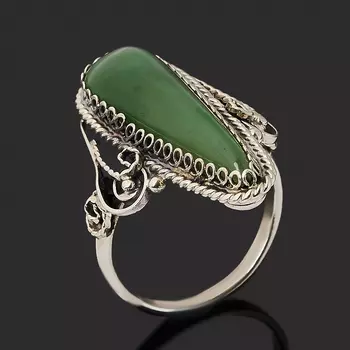 Кольцо нефрит зеленый (нейзильбер) размер 17