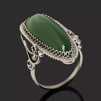 Кольцо нефрит зеленый (нейзильбер) размер 16,5