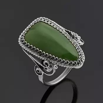 Кольцо нефрит зеленый (нейзильбер) размер 17,5