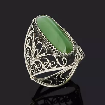Кольцо нефрит зеленый (нейзильбер) размер 19,5