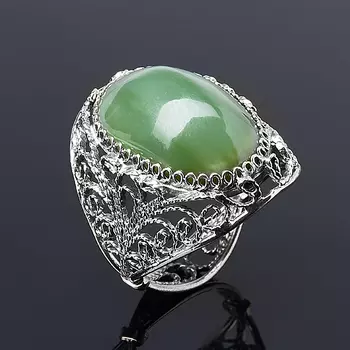 Кольцо нефрит зеленый (нейзильбер) размер 18