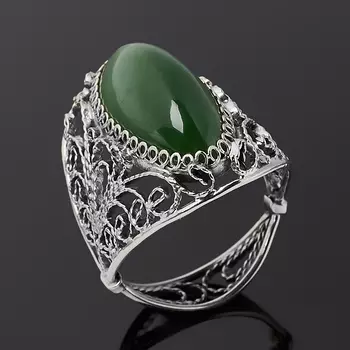 Кольцо нефрит зеленый (нейзильбер) размер 19,5