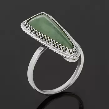 Кольцо нефрит зеленый (нейзильбер) размер 18