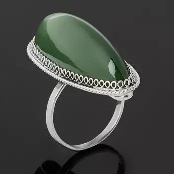 Кольцо нефрит зеленый (нейзильбер) размер 18