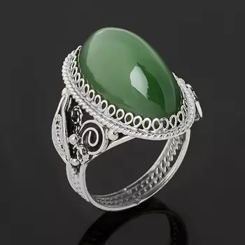 Кольцо нефрит зеленый (нейзильбер) размер 17,5