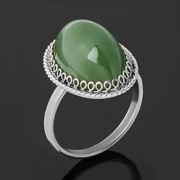Кольцо нефрит зеленый (нейзильбер) размер 18
