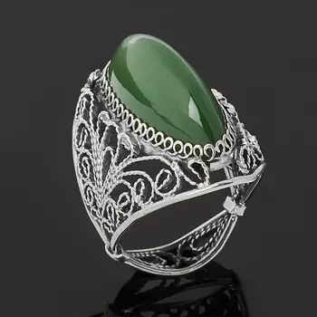 Кольцо нефрит зеленый (нейзильбер) размер 17,5