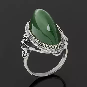 Кольцо нефрит зеленый (нейзильбер) размер 18