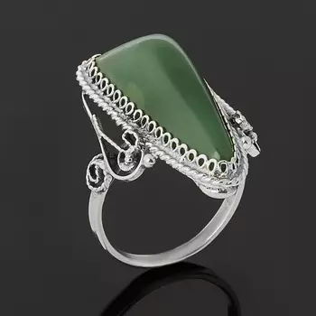 Кольцо нефрит зеленый (нейзильбер) размер 17