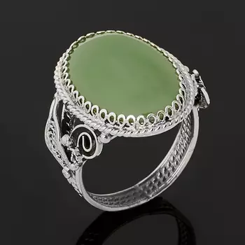 Кольцо нефрит зеленый (нейзильбер) размер 18