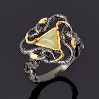 Кольцо нефрит зеленый (серебро 925 пр. родир. черн.) размер 18