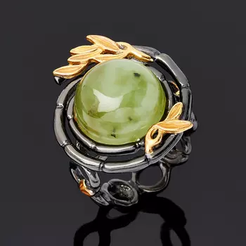 Кольцо нефрит зеленый (серебро 925 пр. родир. черн.) размер 17,5