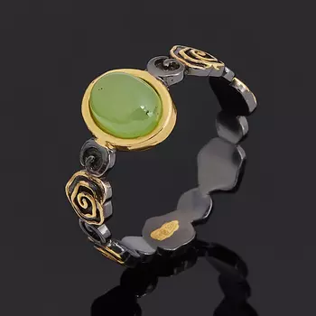 Кольцо нефрит зеленый (серебро 925 пр. позолота, родир. черн.) размер 18