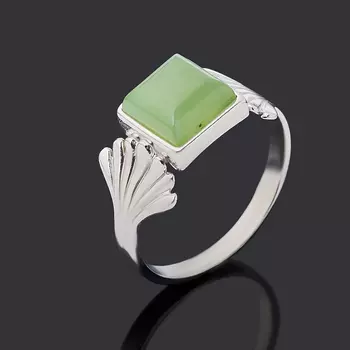 Кольцо нефрит зеленый (серебро 925 пр. родир. бел.) размер 17,5