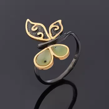 Кольцо нефрит зеленый (серебро 925 пр. позолота, родир. черн.) размер 18