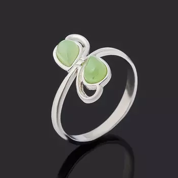 Кольцо нефрит зеленый (серебро 925 пр. родир. бел.) размер 17