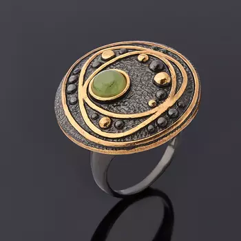 Кольцо нефрит зеленый (серебро 925 пр. позолота, родир. черн.) размер 18