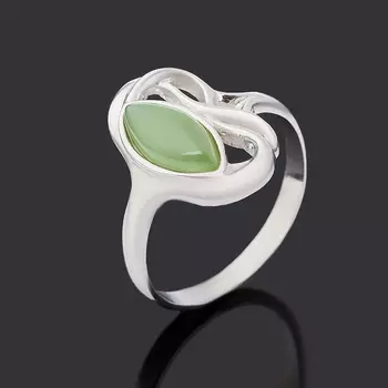 Кольцо нефрит зеленый (серебро 925 пр. родир. бел.) размер 18