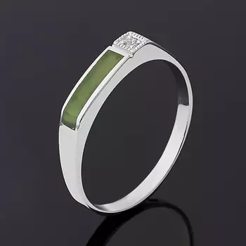 Кольцо нефрит зеленый (серебро 925 пр. родир. бел.) размер 20