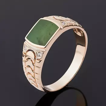 Кольцо нефрит зеленый (серебро 925 пр., позолота) размер 22