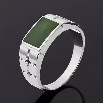 Кольцо нефрит зеленый (серебро 925 пр. родир. бел.) размер 22