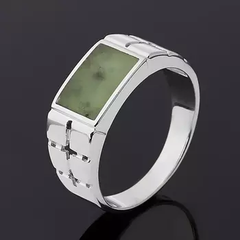 Кольцо нефрит зеленый (серебро 925 пр. родир. бел.) размер 21