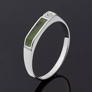 Кольцо нефрит зеленый (серебро 925 пр. родир. бел.) размер 19,5