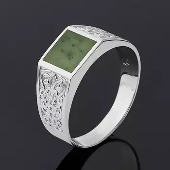 Кольцо нефрит зеленый (серебро 925 пр. родир. бел.) размер 21