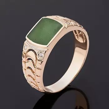 Кольцо нефрит зеленый (серебро 925 пр. позолота) размер 20