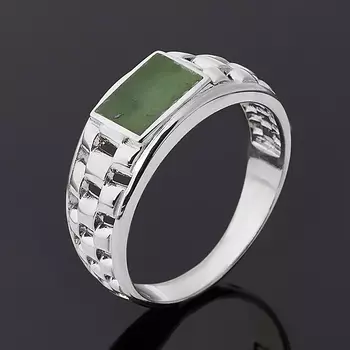 Кольцо нефрит зеленый (серебро 925 пр. родир. бел.) размер 20