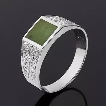 Кольцо нефрит зеленый (серебро 925 пр. родир. бел.) размер 22