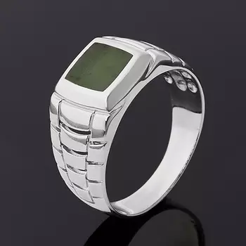 Кольцо нефрит зеленый (серебро 925 пр. родир. бел.) размер 22