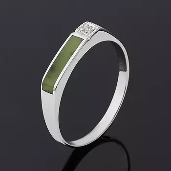 Кольцо нефрит зеленый (серебро 925 пр. родир. бел.) размер 19