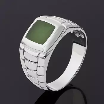 Кольцо нефрит зеленый (серебро 925 пр. родир. бел.) размер 21