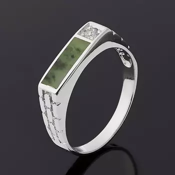 Кольцо нефрит зеленый (серебро 925 пр. родир. бел.) размер 20,5