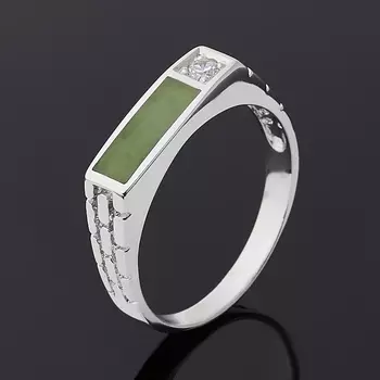 Кольцо нефрит зеленый (серебро 925 пр. родир. бел.) размер 20,5