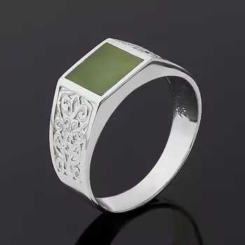 Кольцо нефрит зеленый (серебро 925 пр. родир. бел.) размер 20