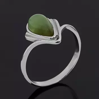 Кольцо нефрит зеленый (серебро 925 пр. родир. бел.) размер 16,5