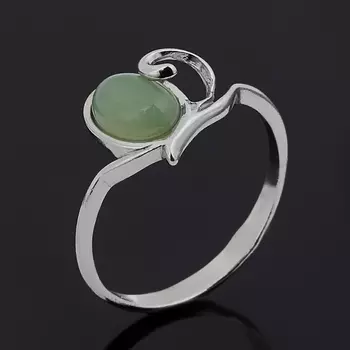 Кольцо нефрит зеленый (серебро 925 пр. родир. бел.) размер 18