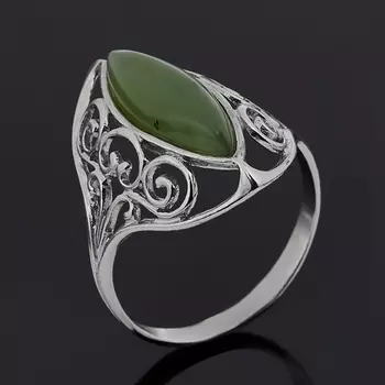 Кольцо нефрит зеленый (серебро 925 пр. родир. бел.) размер 18,5